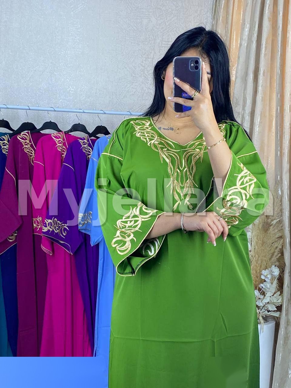 Jellaba Moderne Brodée Vert Olive