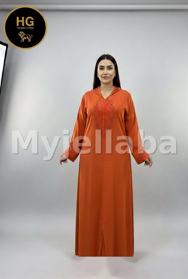Jellaba Moderne Orange Brodée