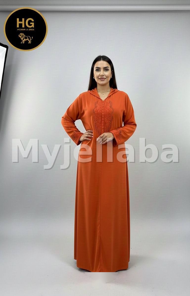 Jellaba Moderne Orange Brodée