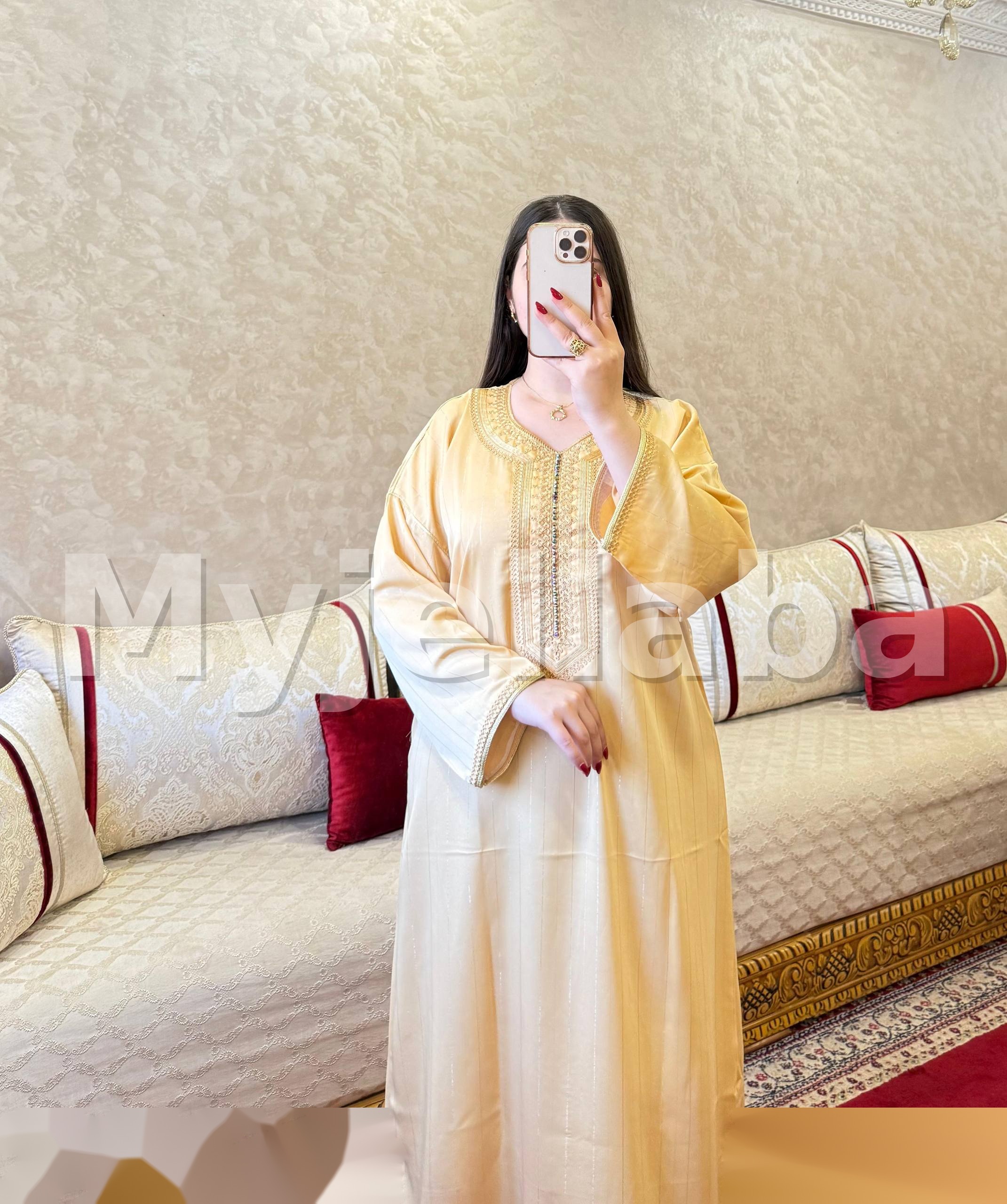 Jellaba Longue Dorée Brodée