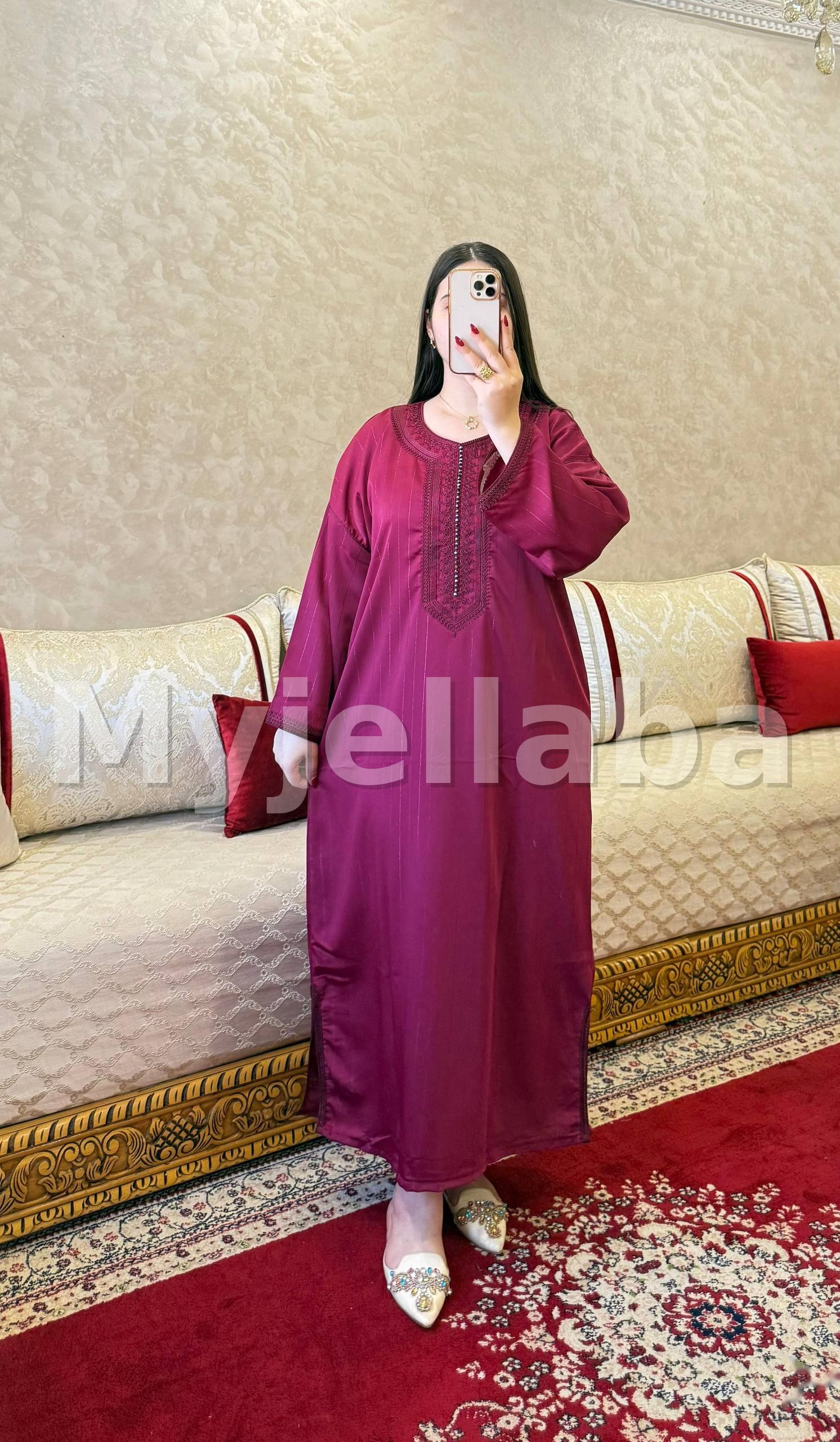 Jellaba Femme Bordeaux Brodée - 3