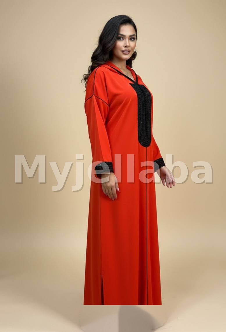 Jellaba Moderne Rouge et Noire - 3