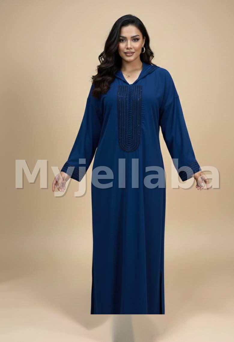 Jellaba Moderne Bleu Marine Brodée