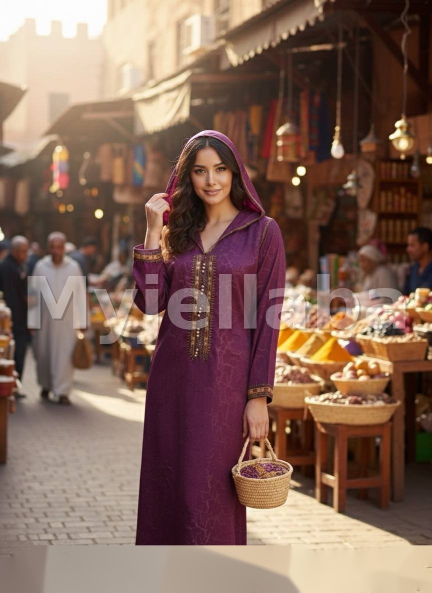 Jellaba Longue Violette Brodée