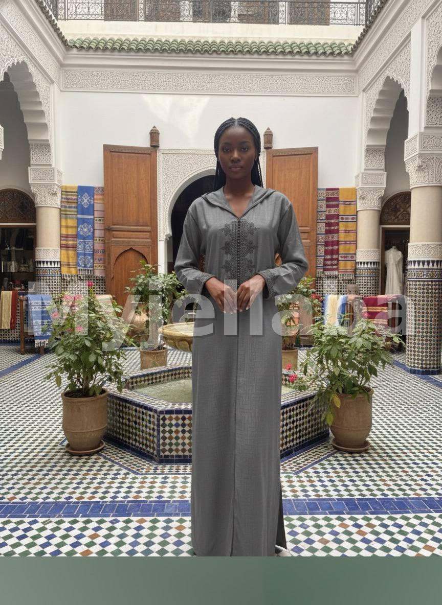 Jellaba Moderne à Capuche Grise