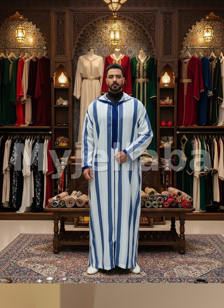 Jellaba Homme Rayée Azur