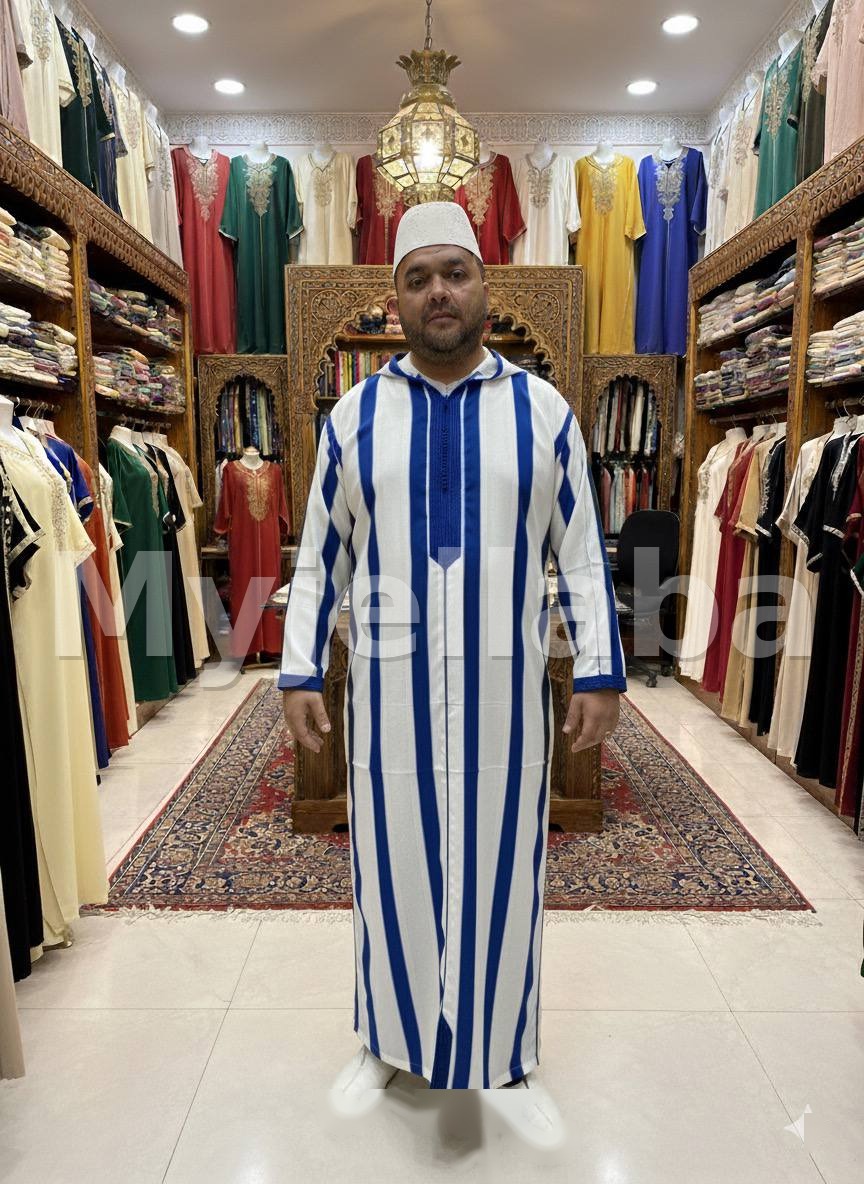 Jellaba Homme Rayée Azur - 4