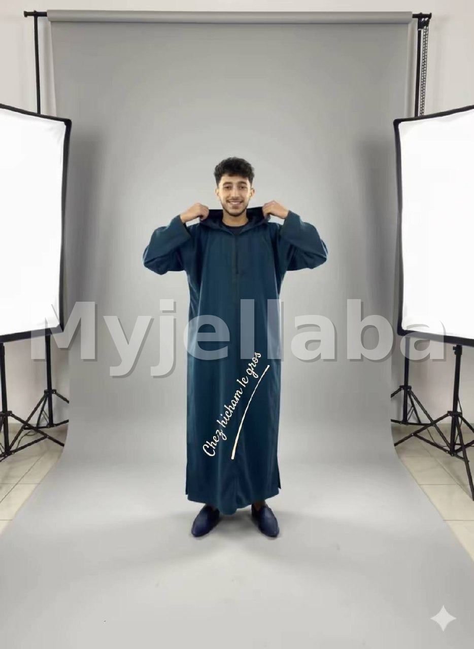 Jellaba Homme Moderne Bleu Pétrole