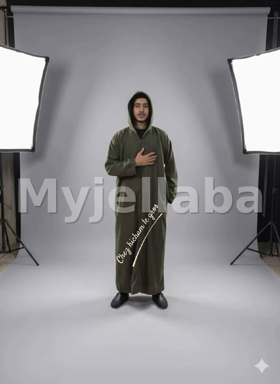 Jellaba Moderne à Capuche Olive