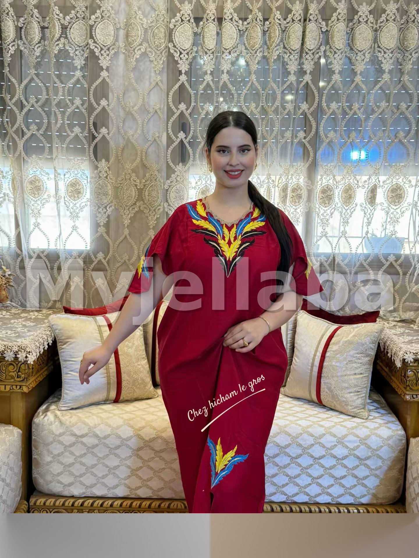 Jellaba Moderne Brodée Turquoise - 7