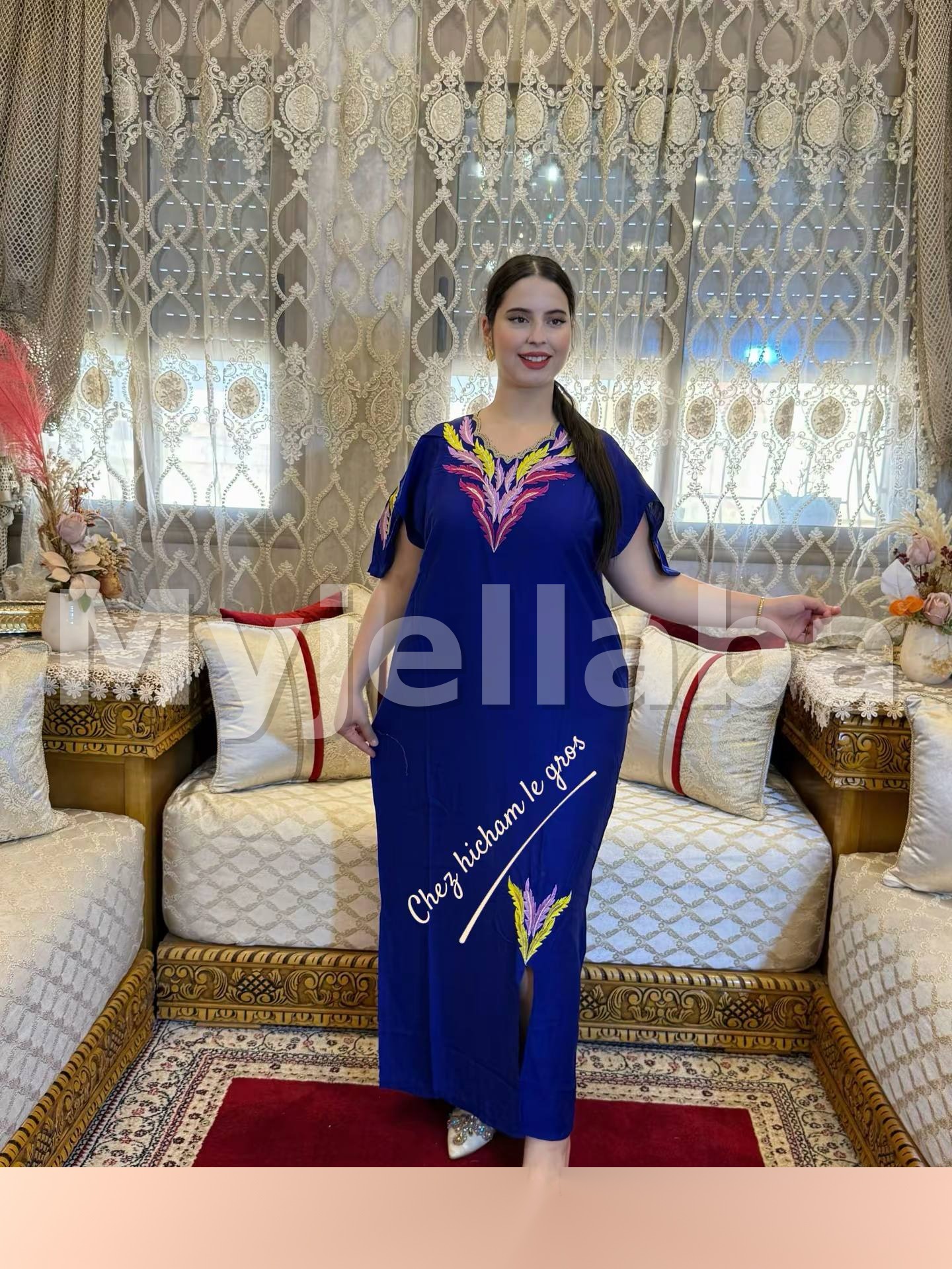 Jellaba Moderne Brodée Turquoise - 3