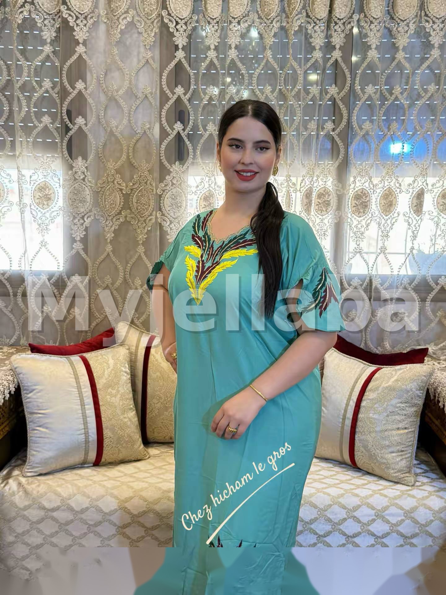 Jellaba Moderne Brodée Turquoise - 10