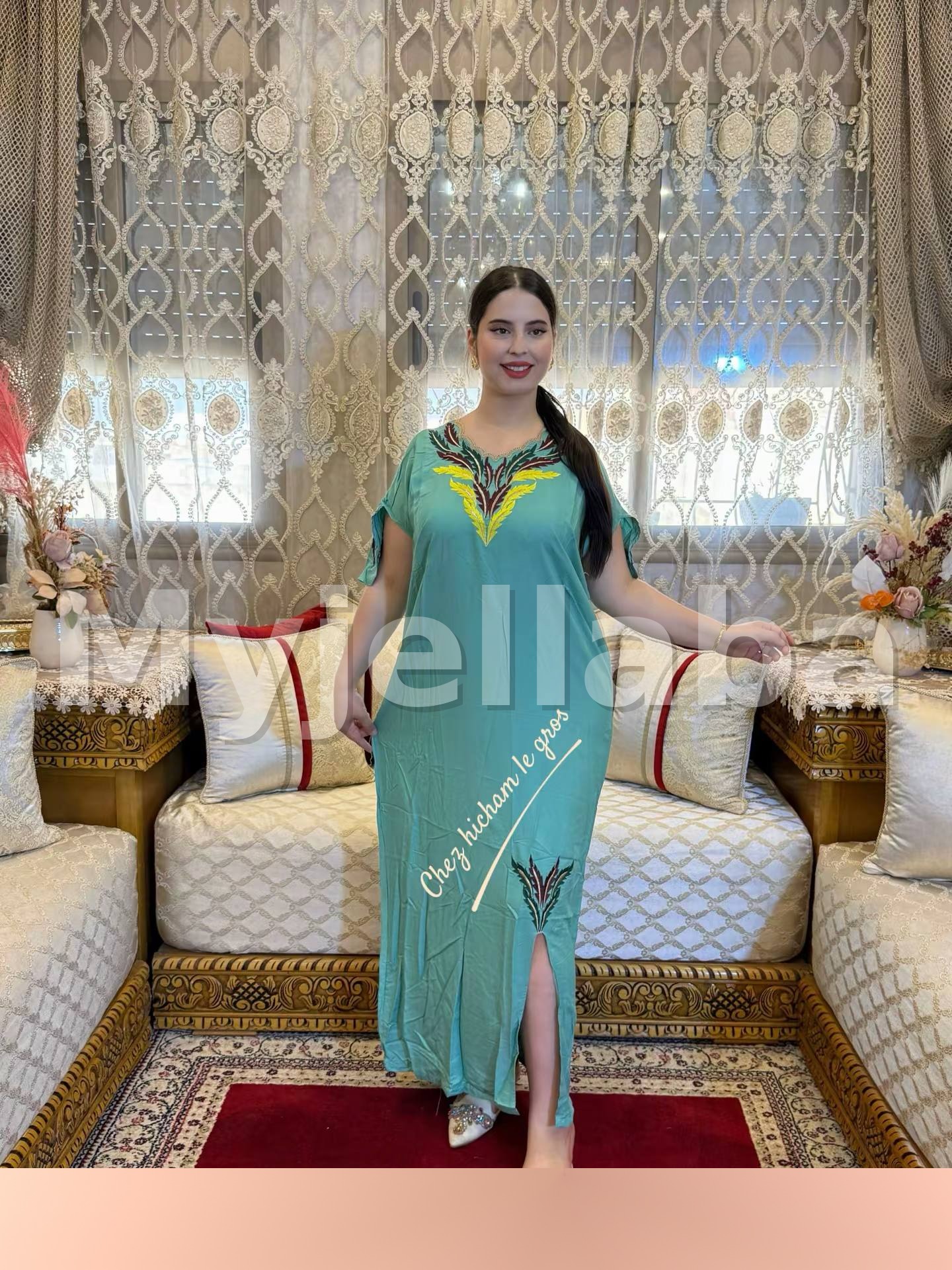 Jellaba Moderne Brodée Turquoise