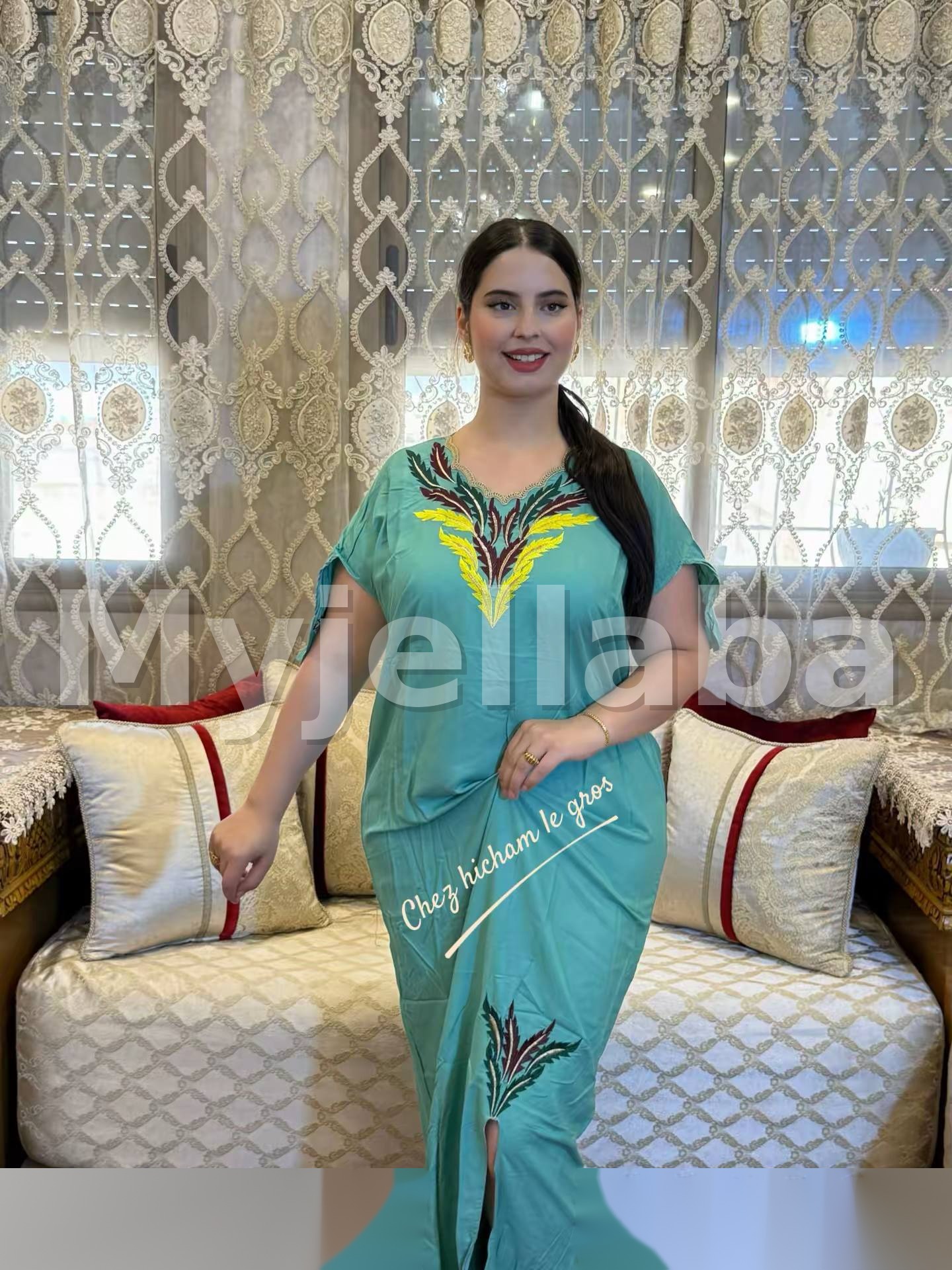 Jellaba Moderne Brodée Turquoise - 8