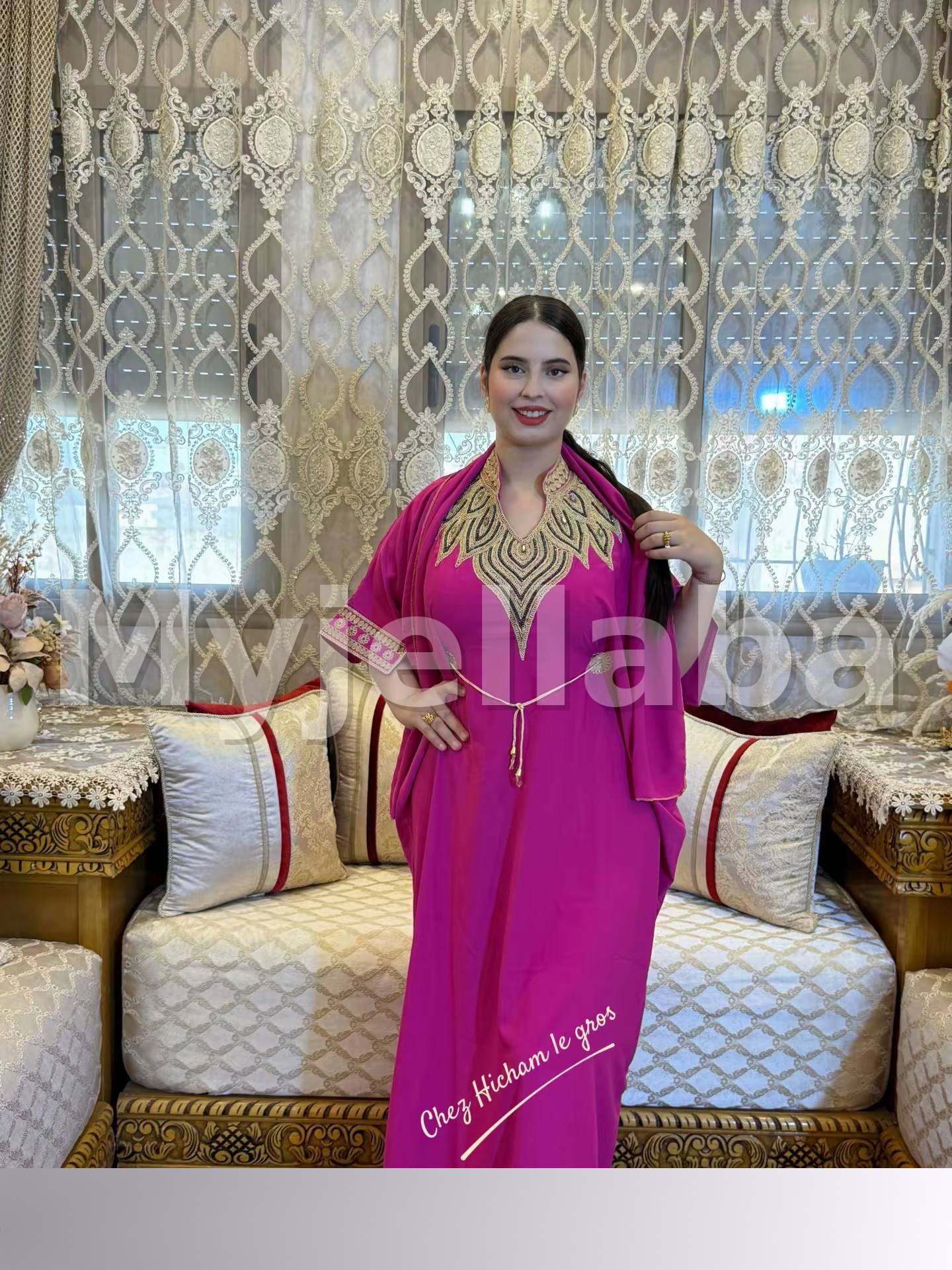 Jellaba Moderne Brodée Fuchsia