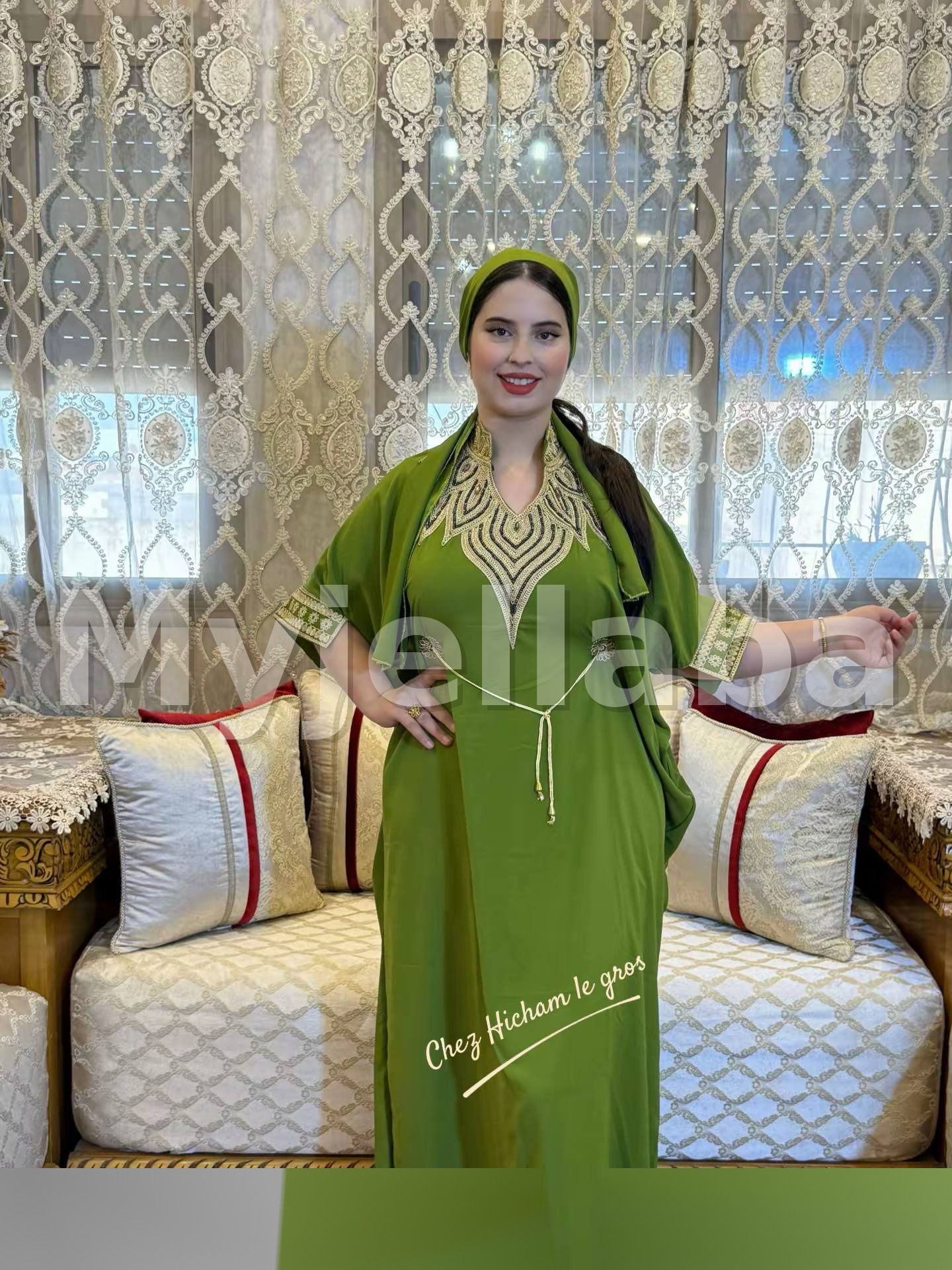 Jellaba Longue Olive Brodée