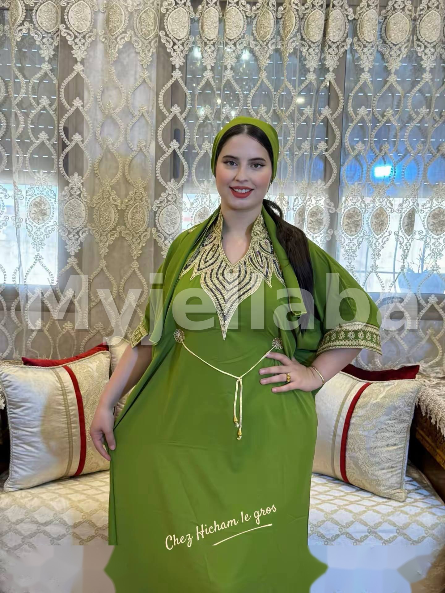 Jellaba Longue Olive Brodée - 3