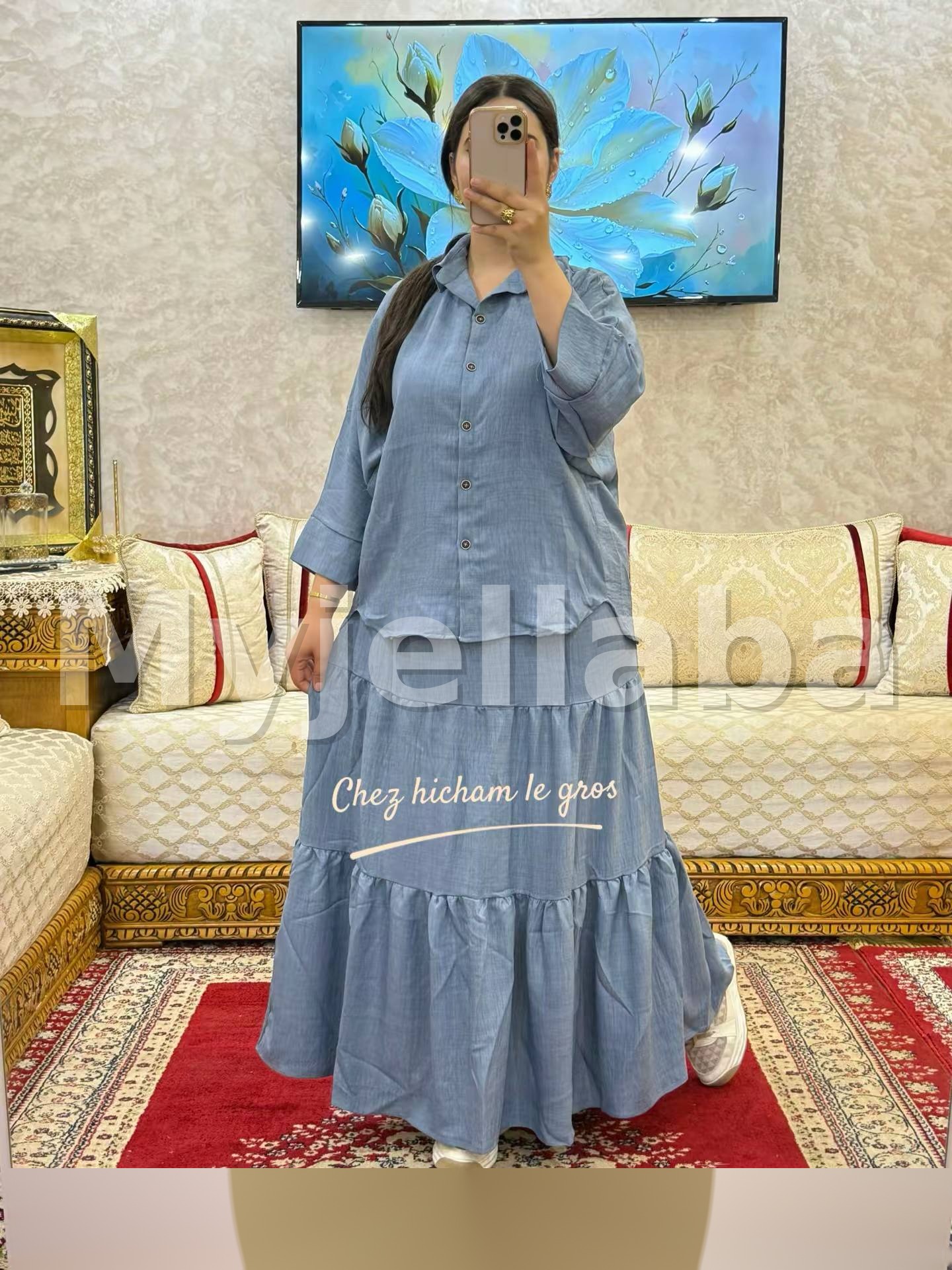 Ensemble Chemisier et Jupe Longue à Volants