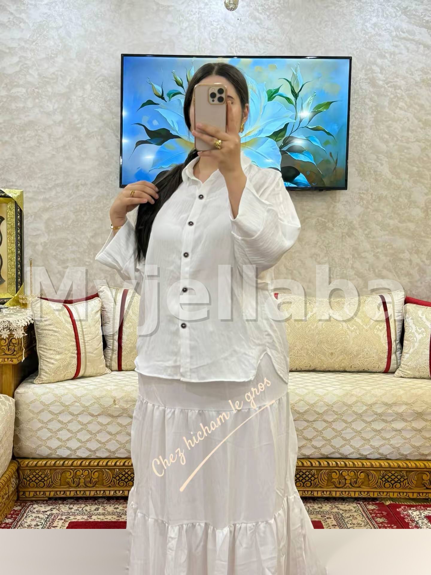 Ensemble Chemisier et Jupe Longue Blanche - 3