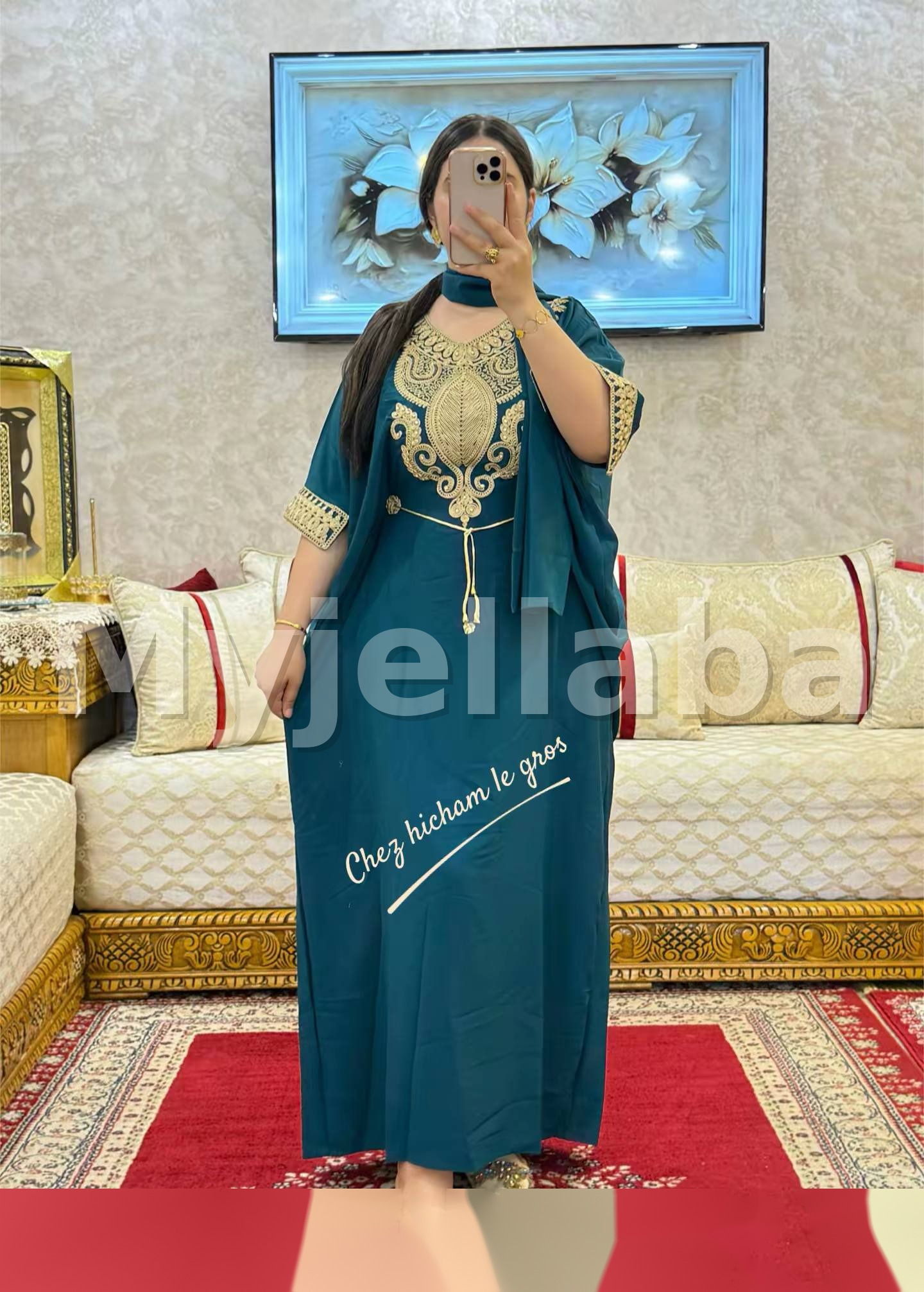 Jellaba Royale Bleue Brodée Or - 4