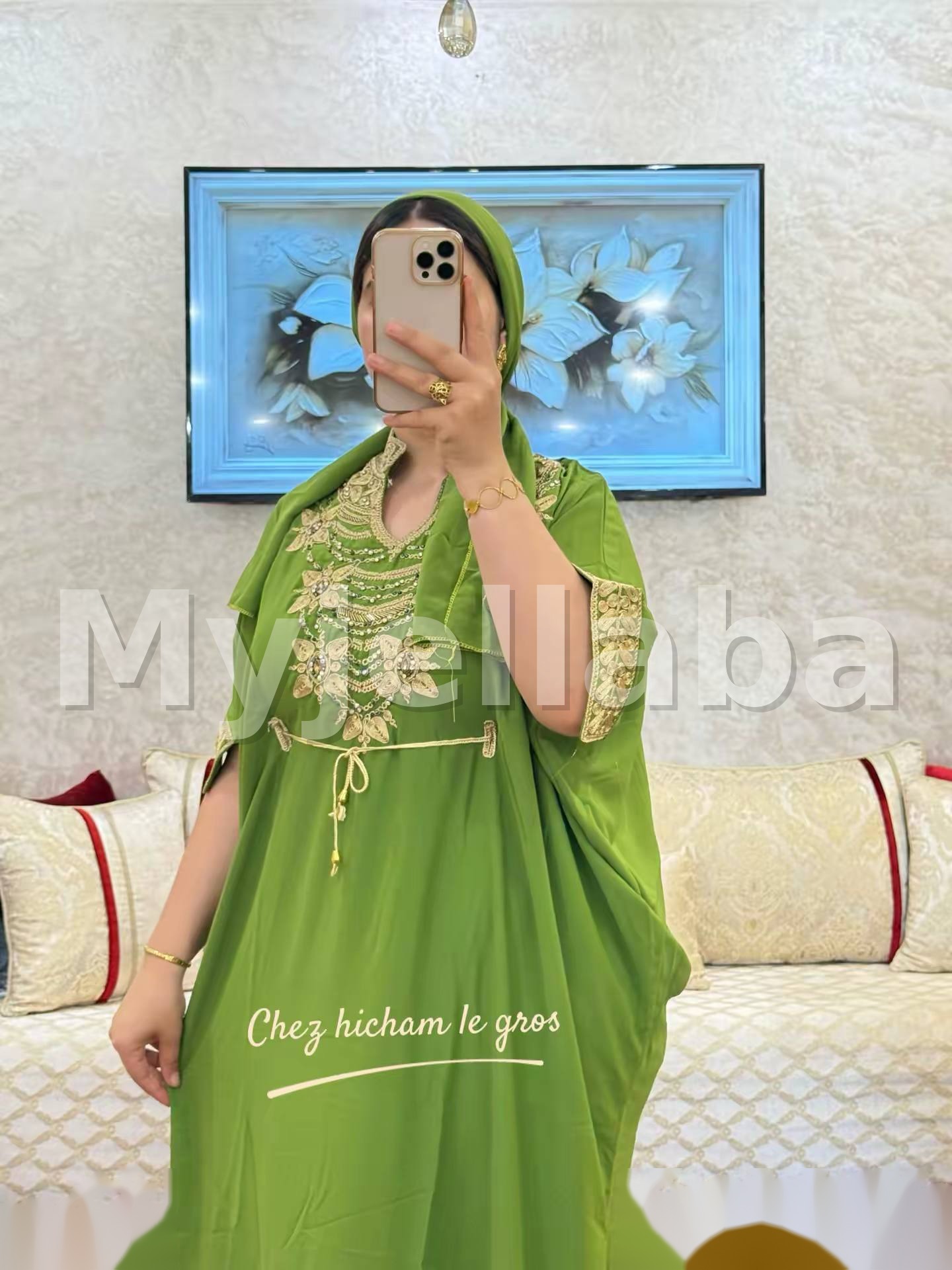 Jellaba Moderne Brodée Vert Printemps - 15