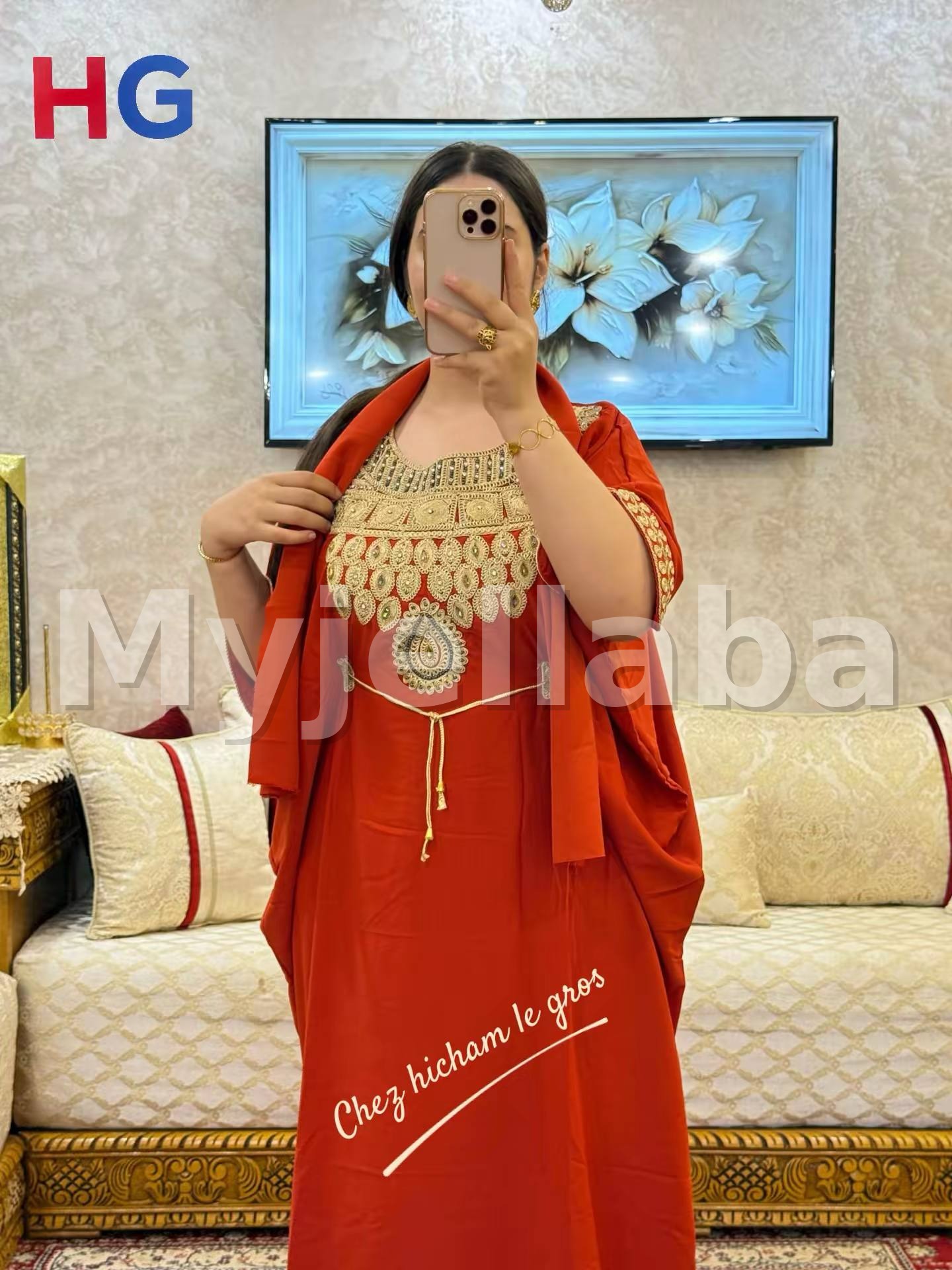 Jellaba Moderne Brodée Rouge - 3