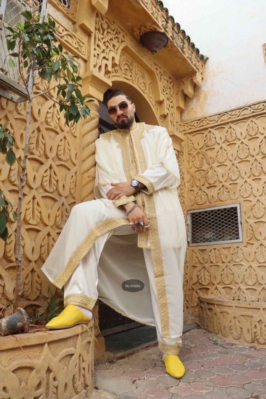 Jellaba Marocaine Bordeaux et Or Homme - 3