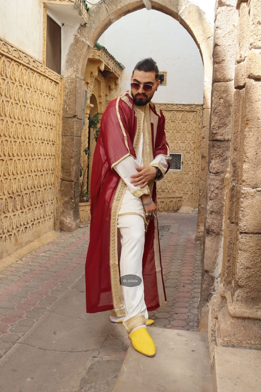 Jellaba Marocaine Bordeaux et Or Homme