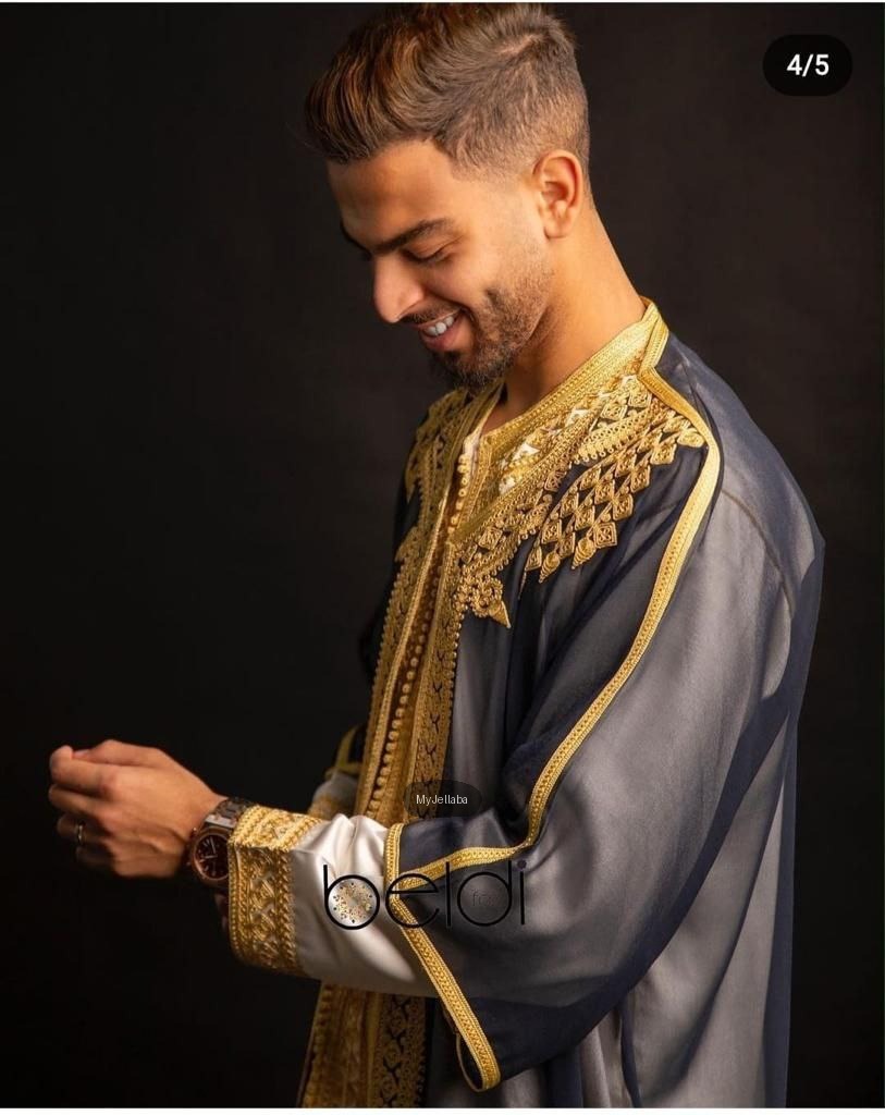 Jellaba Marocaine Bordeaux et Or Homme - 5