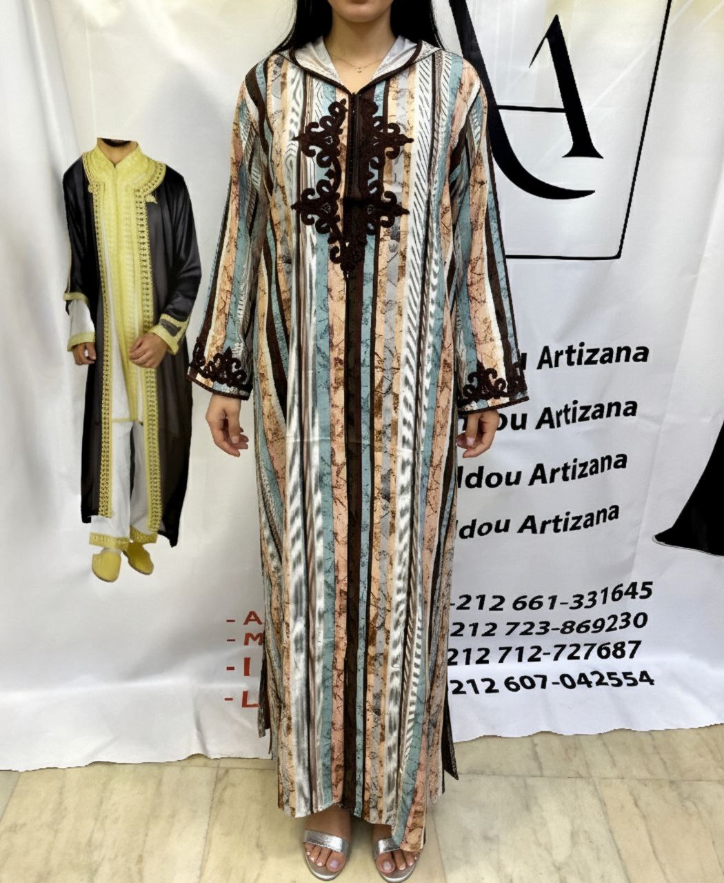 Jellaba Imprimée Verte et Jaune