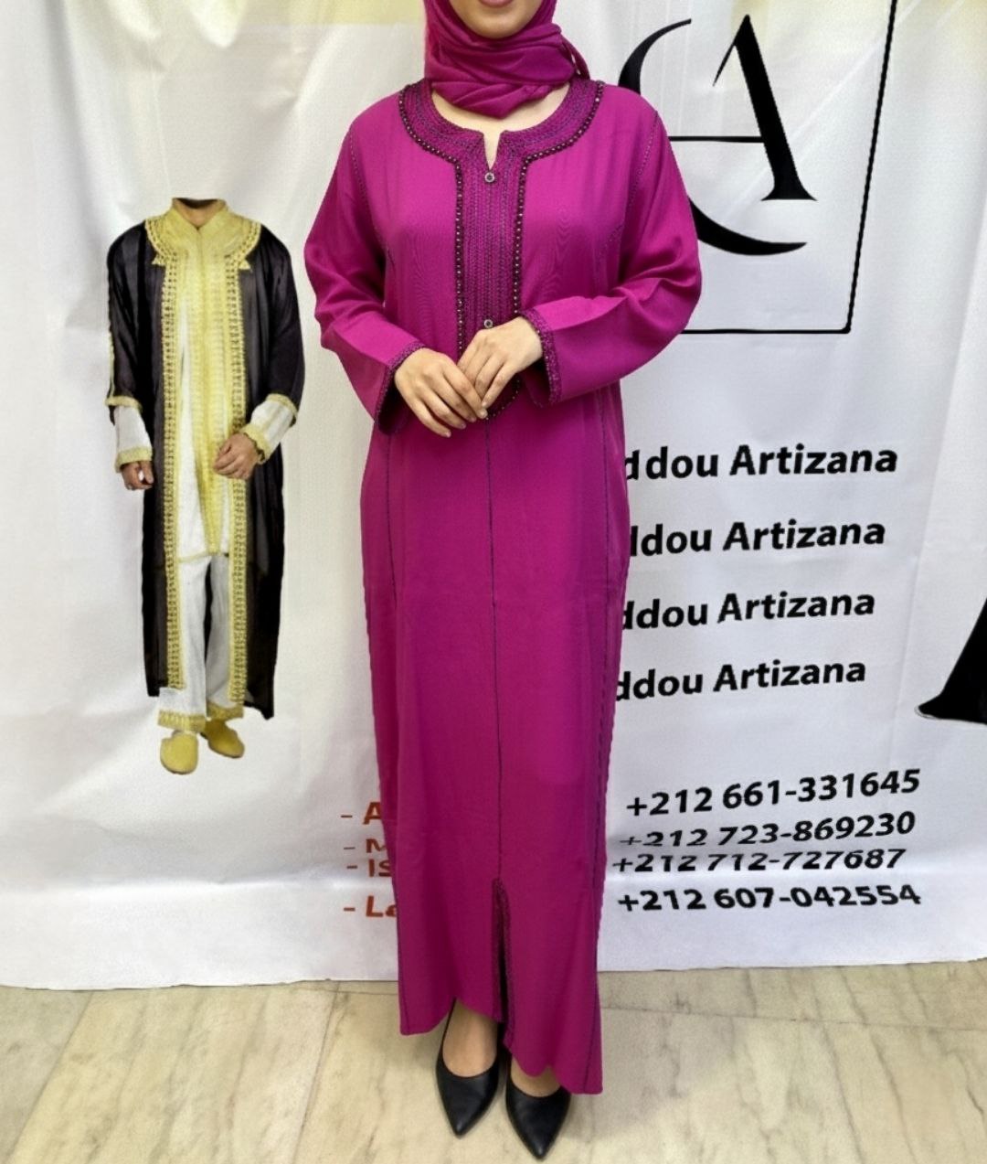 Jellaba Moderne Brodée Fuchsia