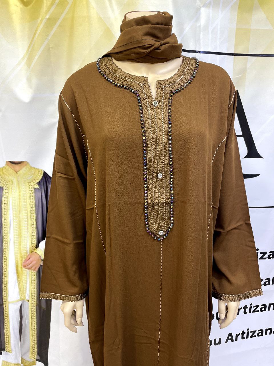 Jellaba Moderne Noire avec Broderies et Cristaux - 6