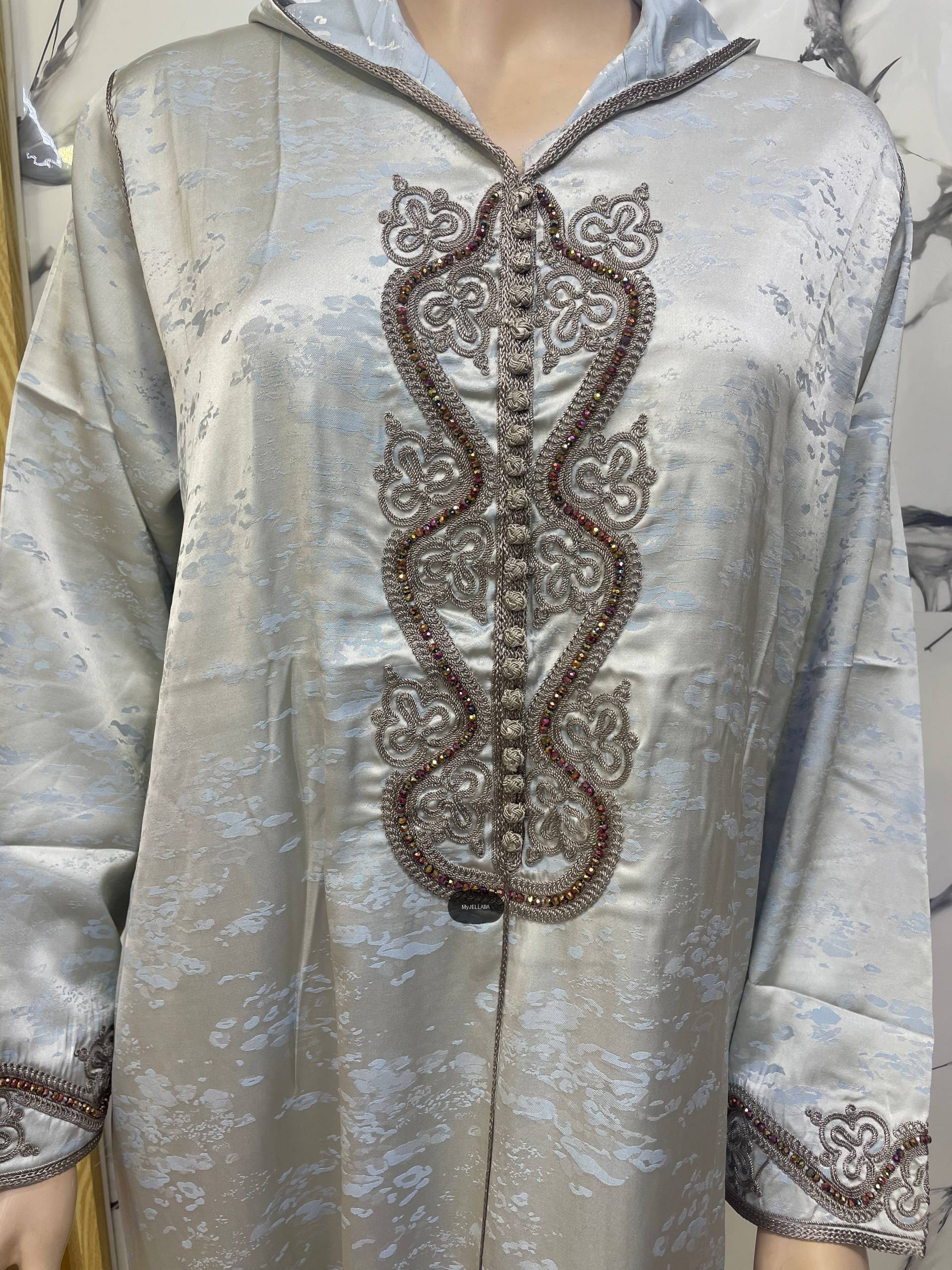 Jellaba Moderne Brodée Orange et Noir - 9