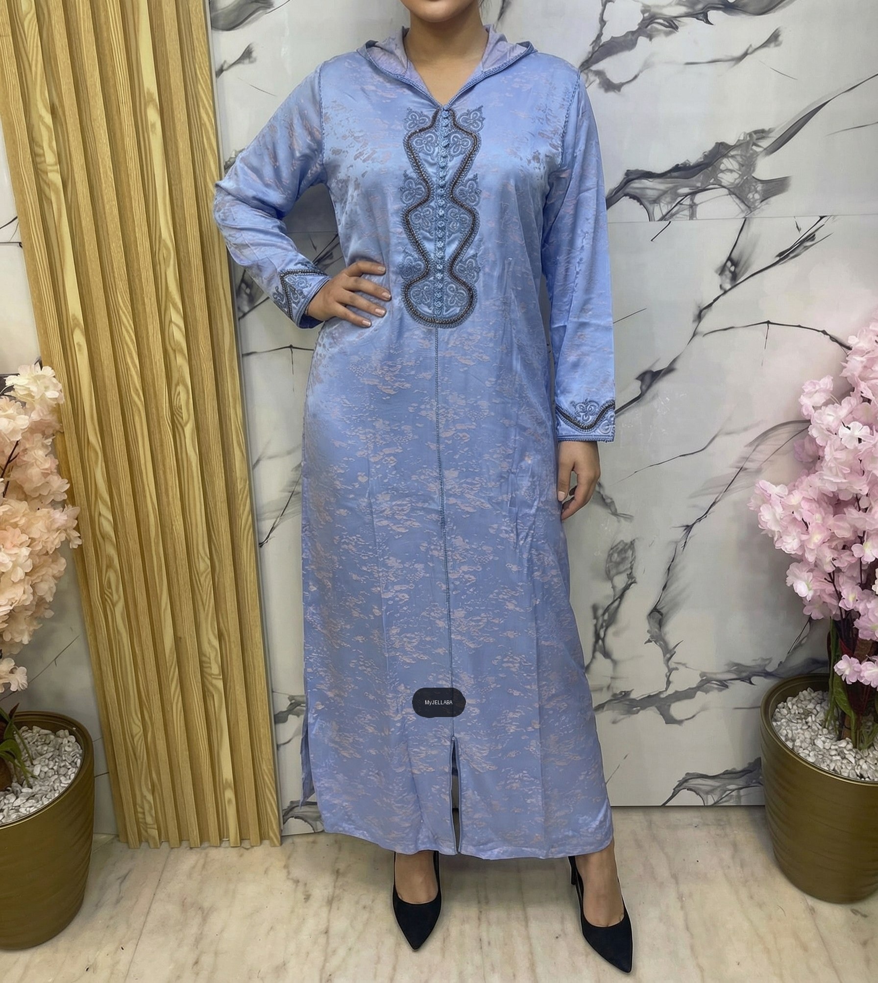 Jellaba Élégante en Satin Vert d'Eau - 6