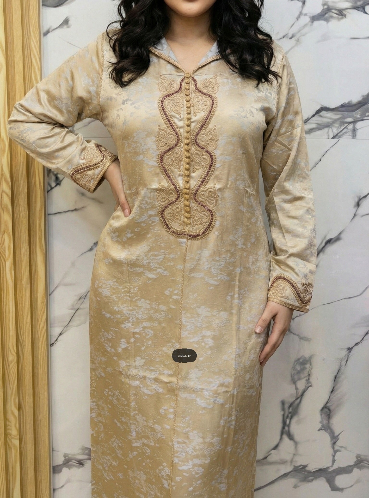 Jellaba Élégante en Satin Vert d'Eau - 9