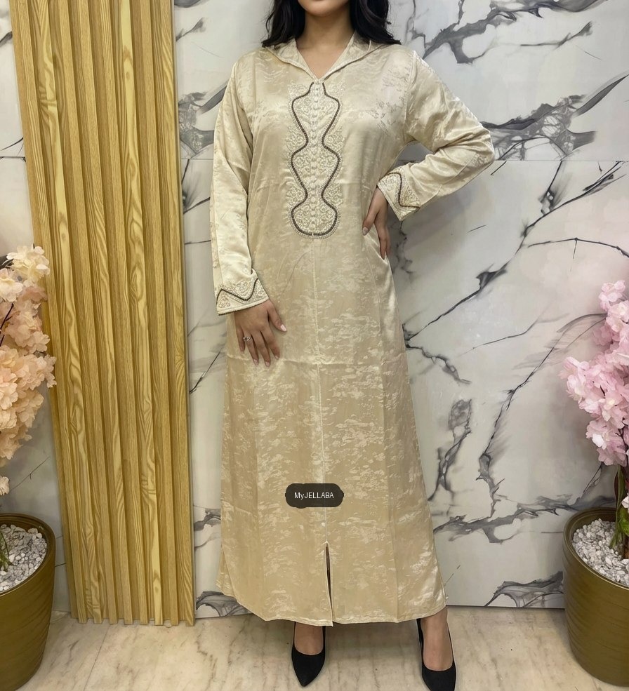 Jellaba Élégante en Satin Vert d'Eau - 10