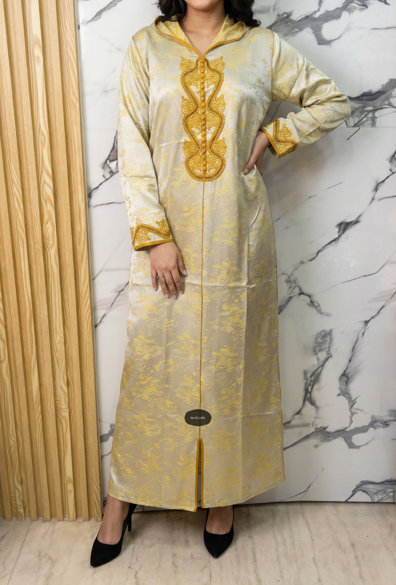 Jellaba Élégante en Satin Vert d'Eau - 4