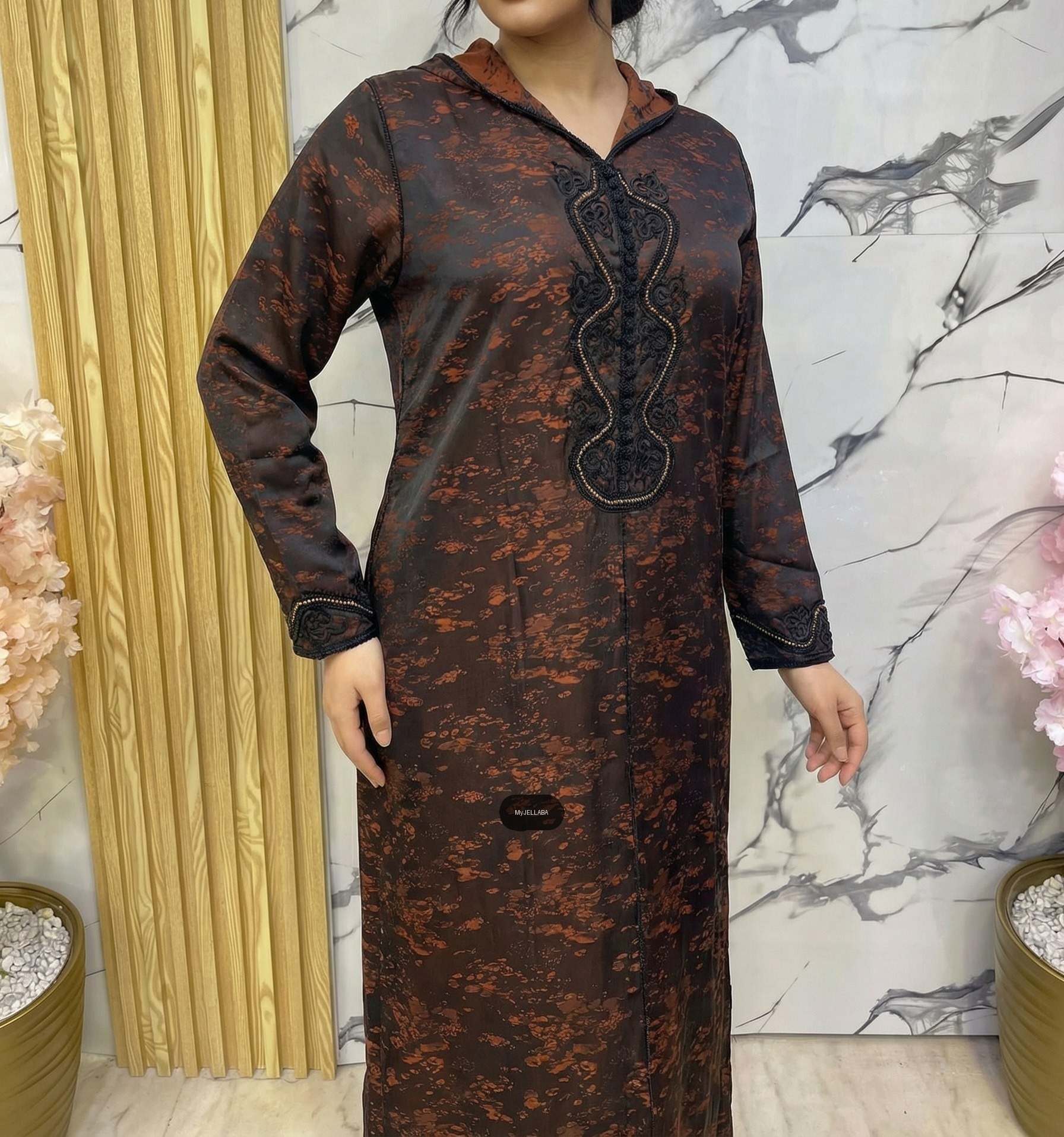 Jellaba Satinée Rose Poudré Brodée - 3