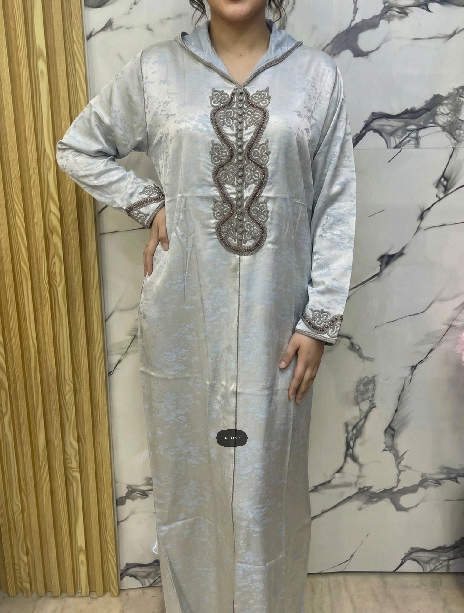 Jellaba Satinée Rose Poudré Brodée - 6