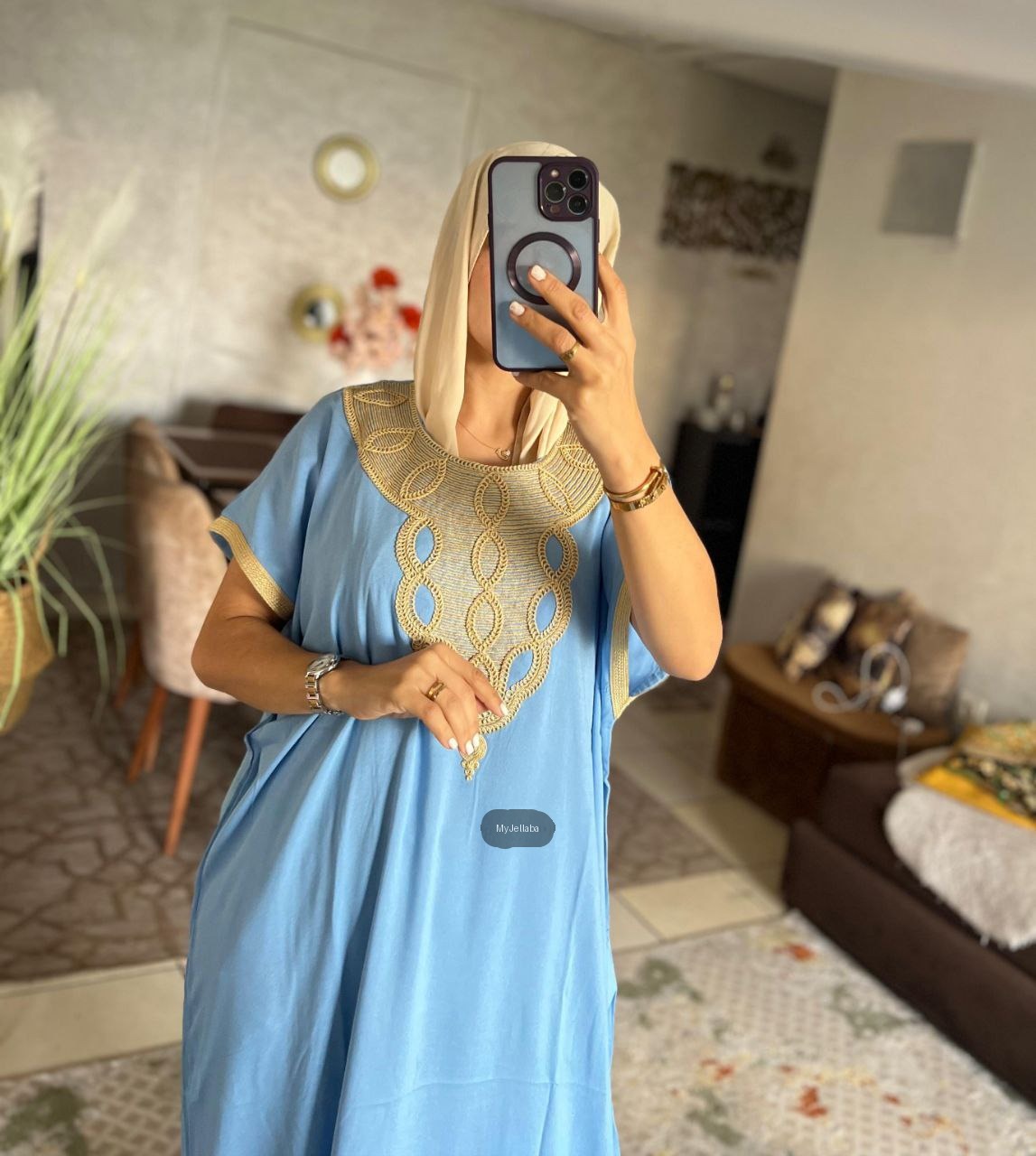 Boubou Élégant Violet et Or - 14