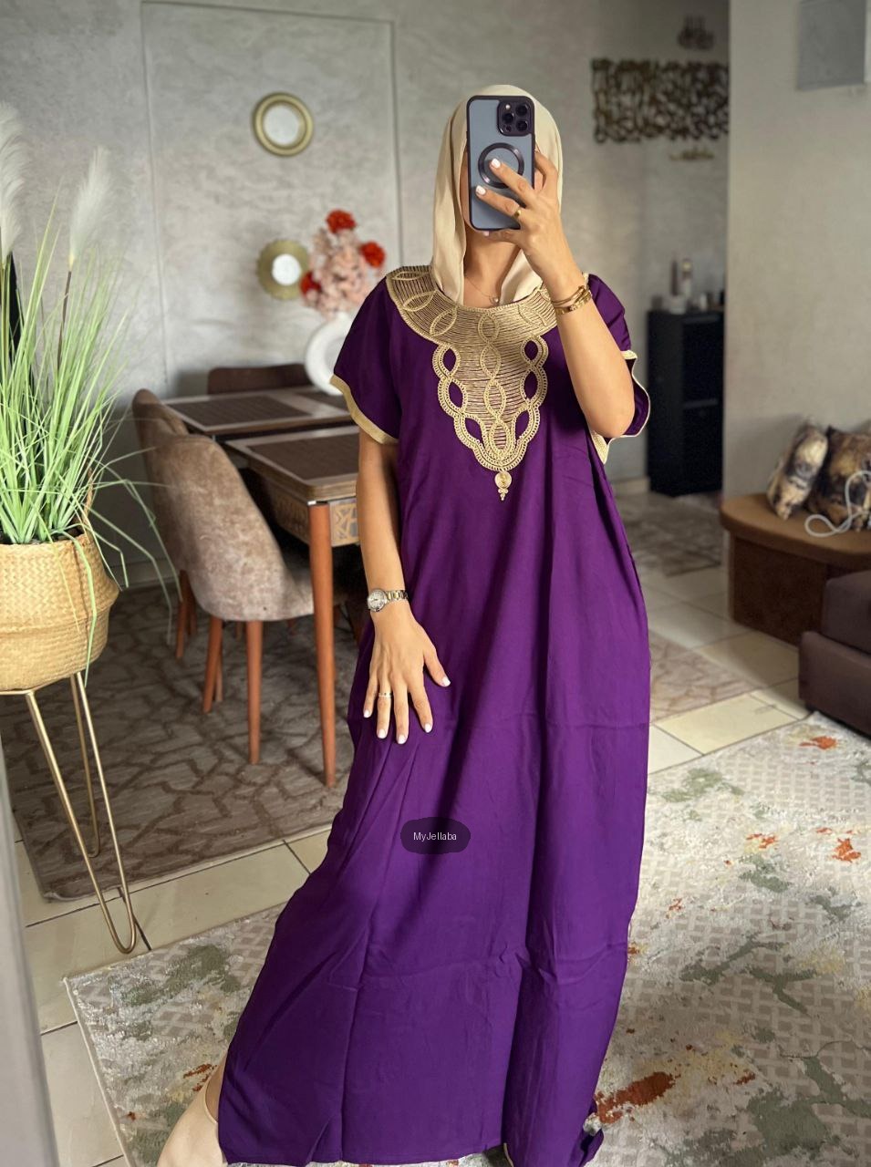 Boubou Élégant Violet et Or - 4