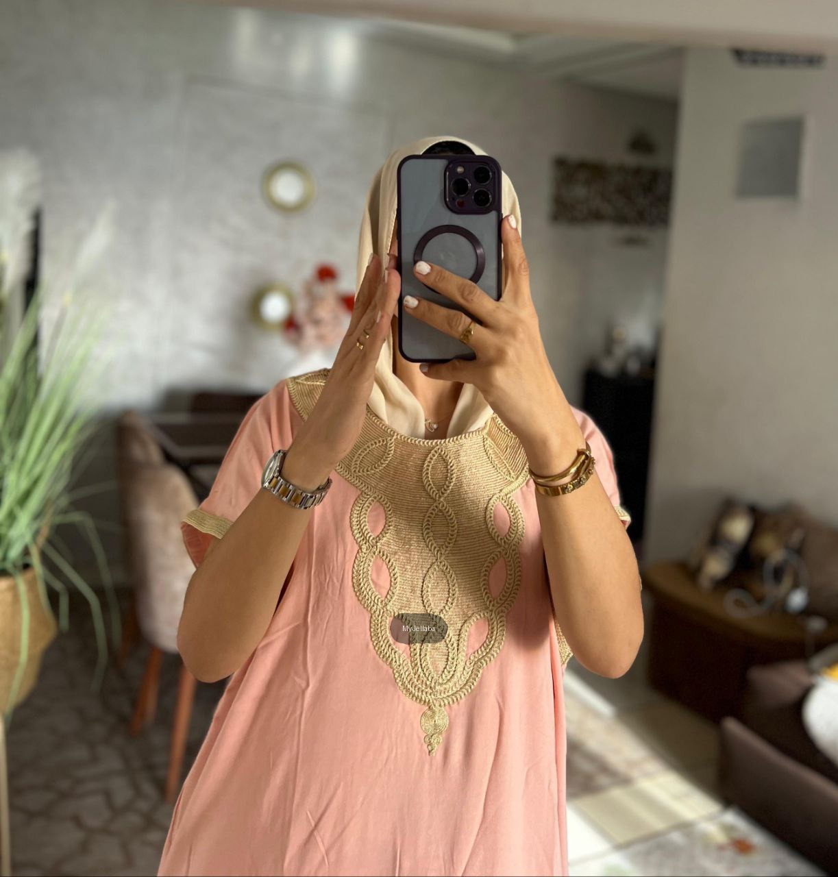 Boubou Élégant Violet et Or - 17