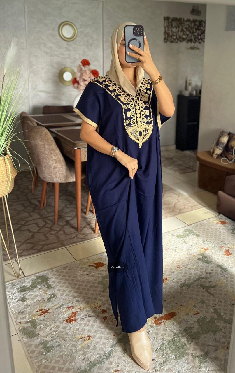 Jellaba Royale Bleue Brodée Or