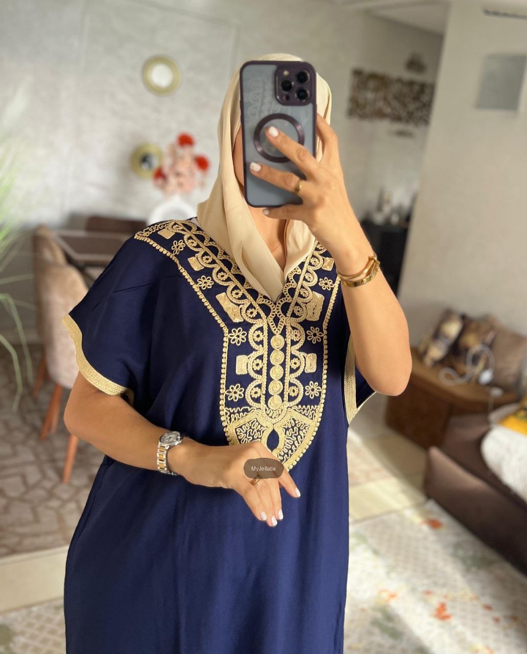Jellaba Royale Bleue Brodée Or - 15