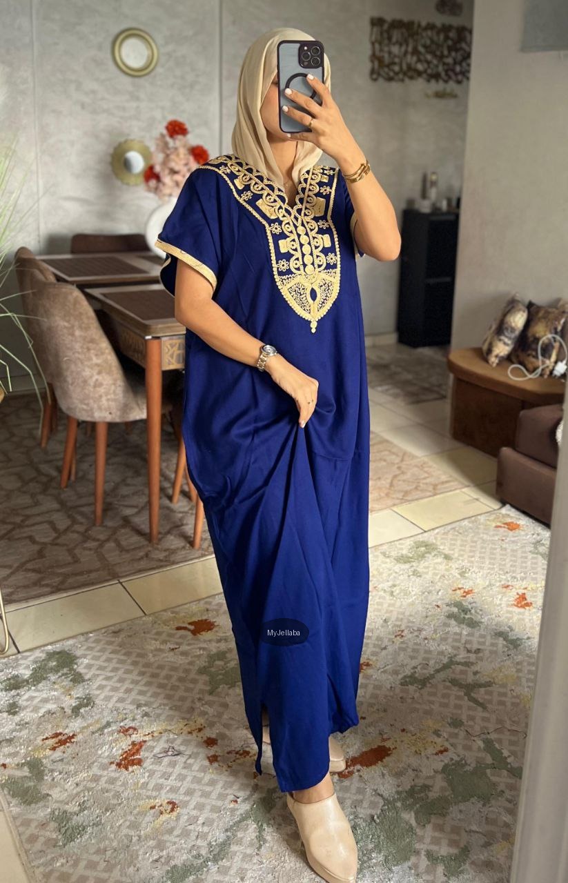 Jellaba Royale Bleue Brodée Or - 4