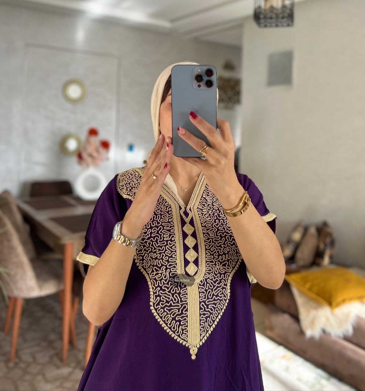 Jellaba Marocaine Brodée Rouge - 3