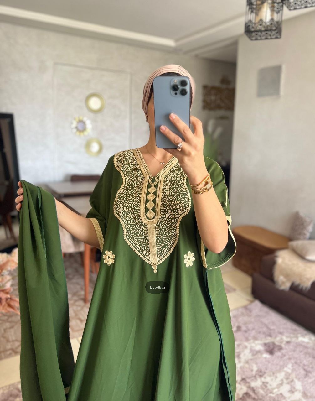 Jellaba Turquoise Brodée Or - 6