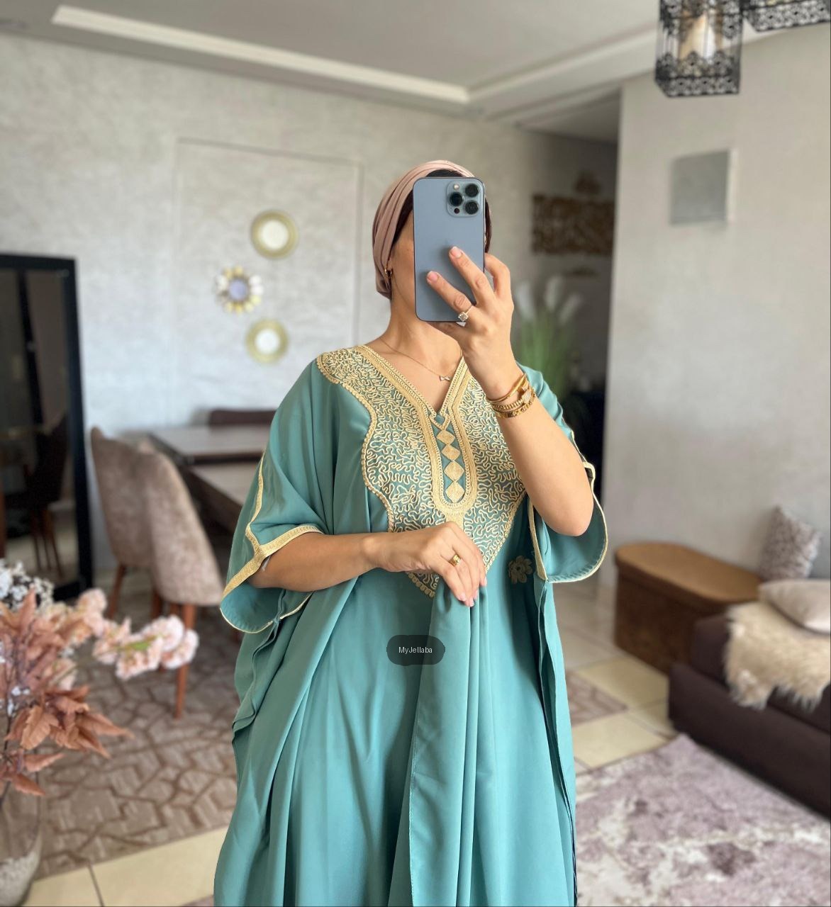 Jellaba Turquoise Brodée Or