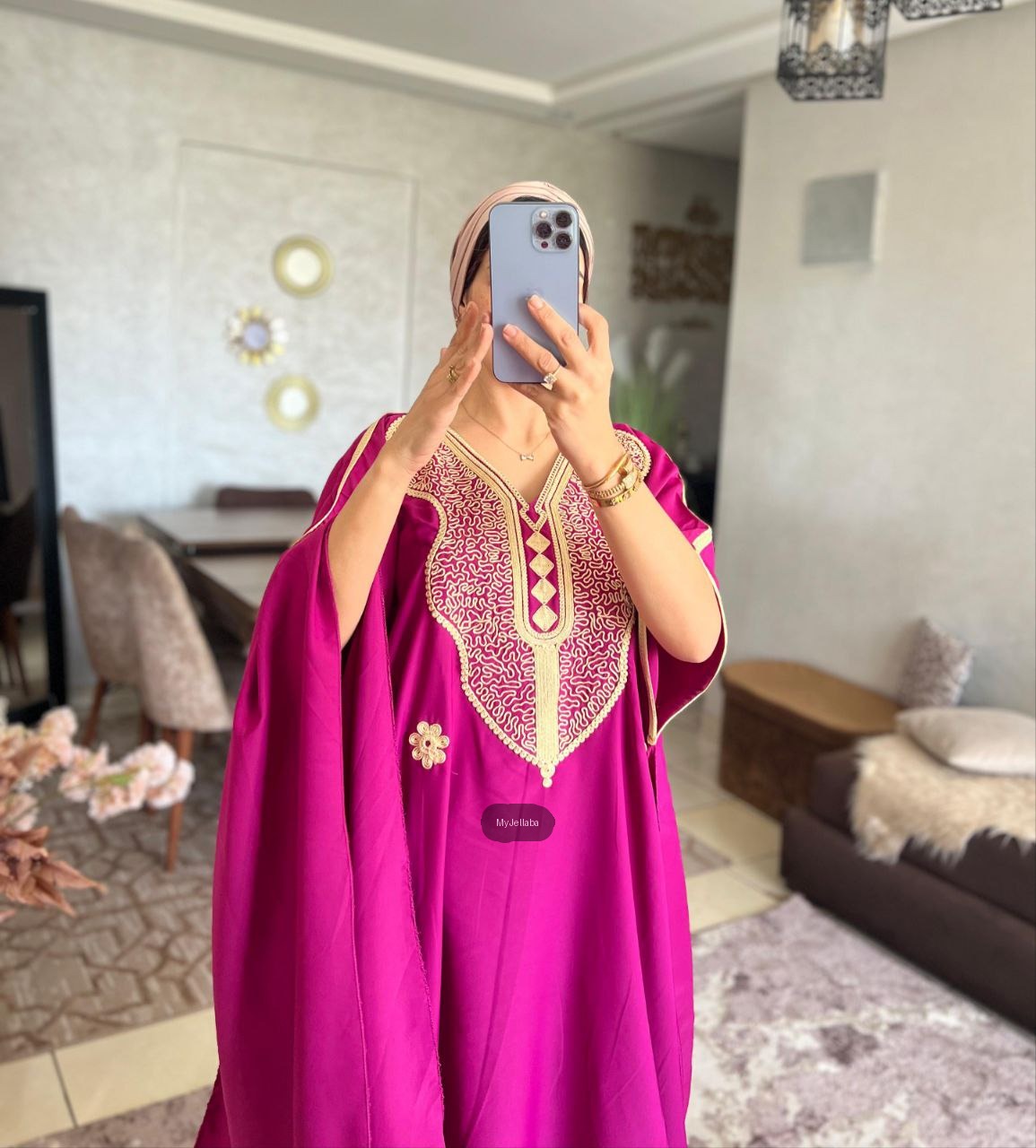 Jellaba Royale Fuchsia Brodée Or