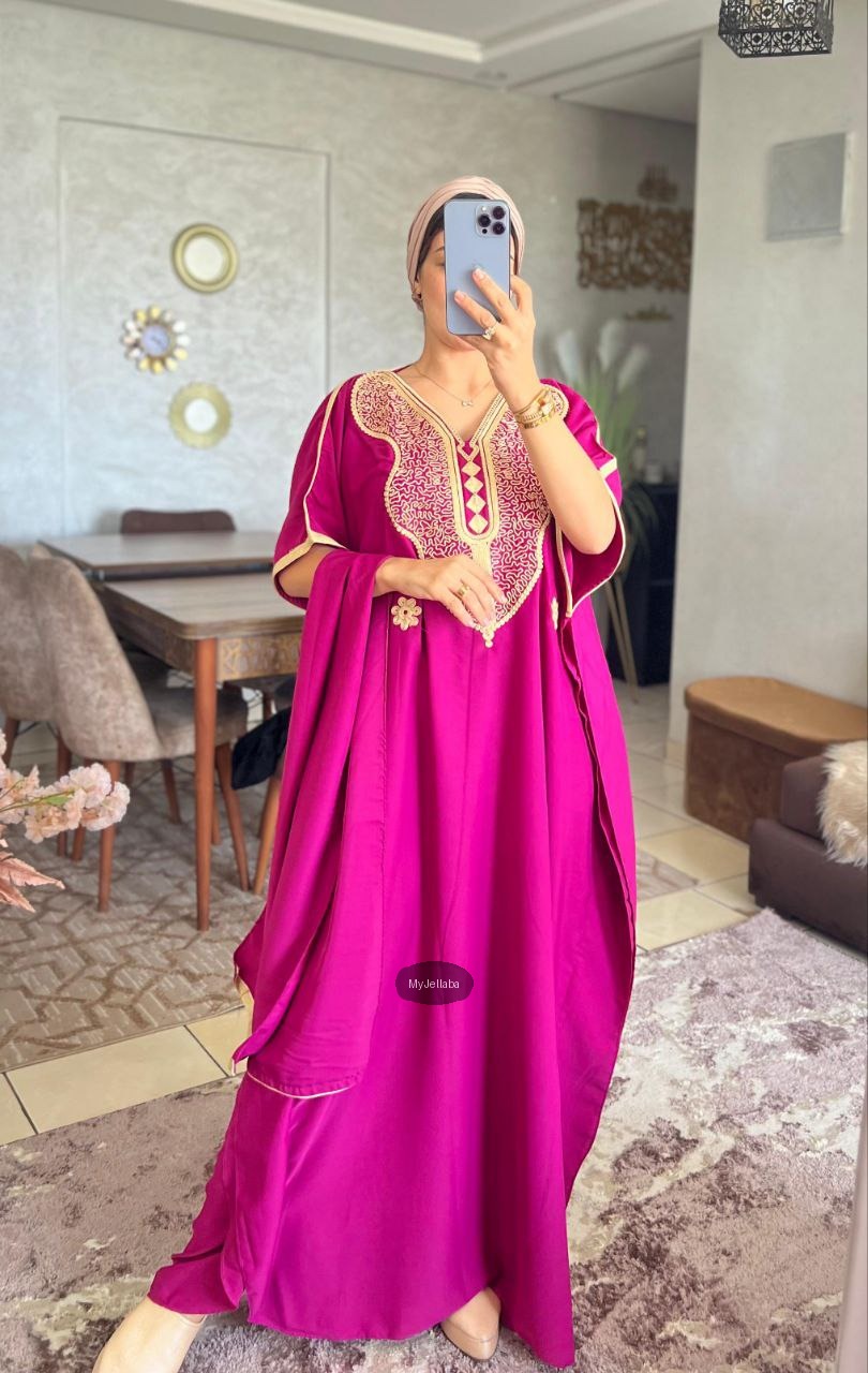 Jellaba Royale Fuchsia Brodée Or